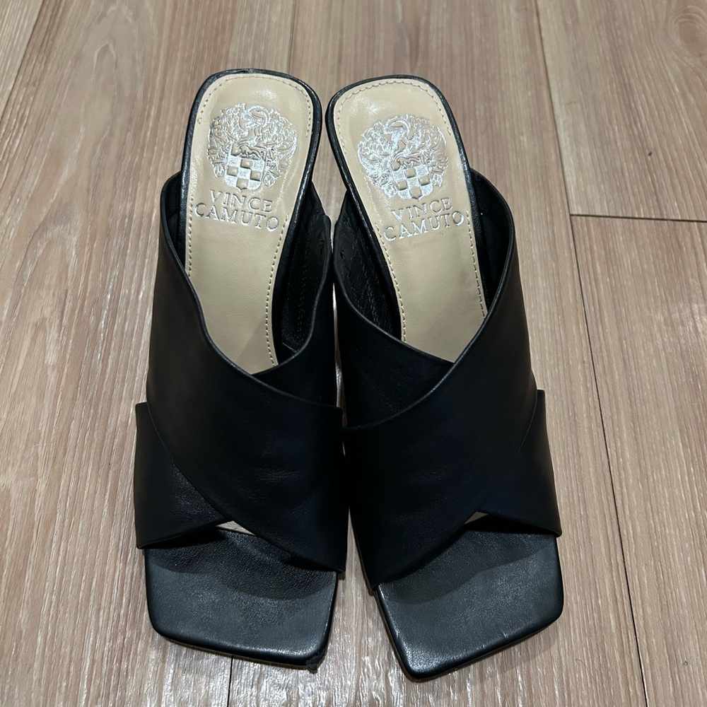 Vince Camuto Black Leather Mules